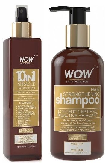 WOW 10 in 1 Miracle Hair Revitalizer + Organics Hair Strengthening Shampoo Free Paraben Sulphate