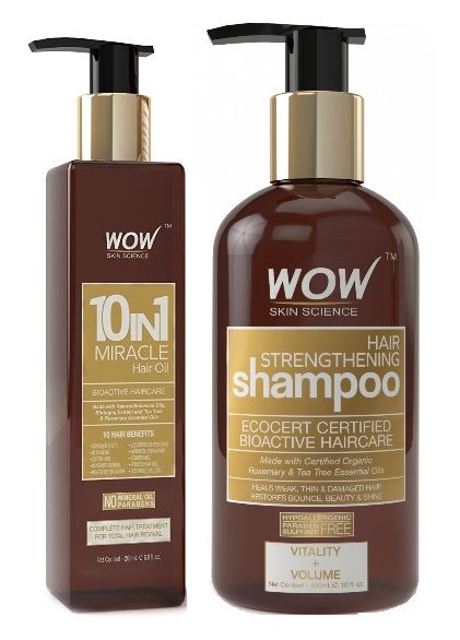 WOW 10 in 1 Miracle Hair Oil + Organics Hair Strengthening Shampoo Free Paraben Sulphate