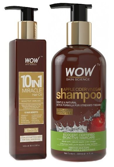 WOW 10 in 1 Miracle Hair Oil + Skin Science Apple Cider Vinegar Shampoo Free Paraben Sulphate