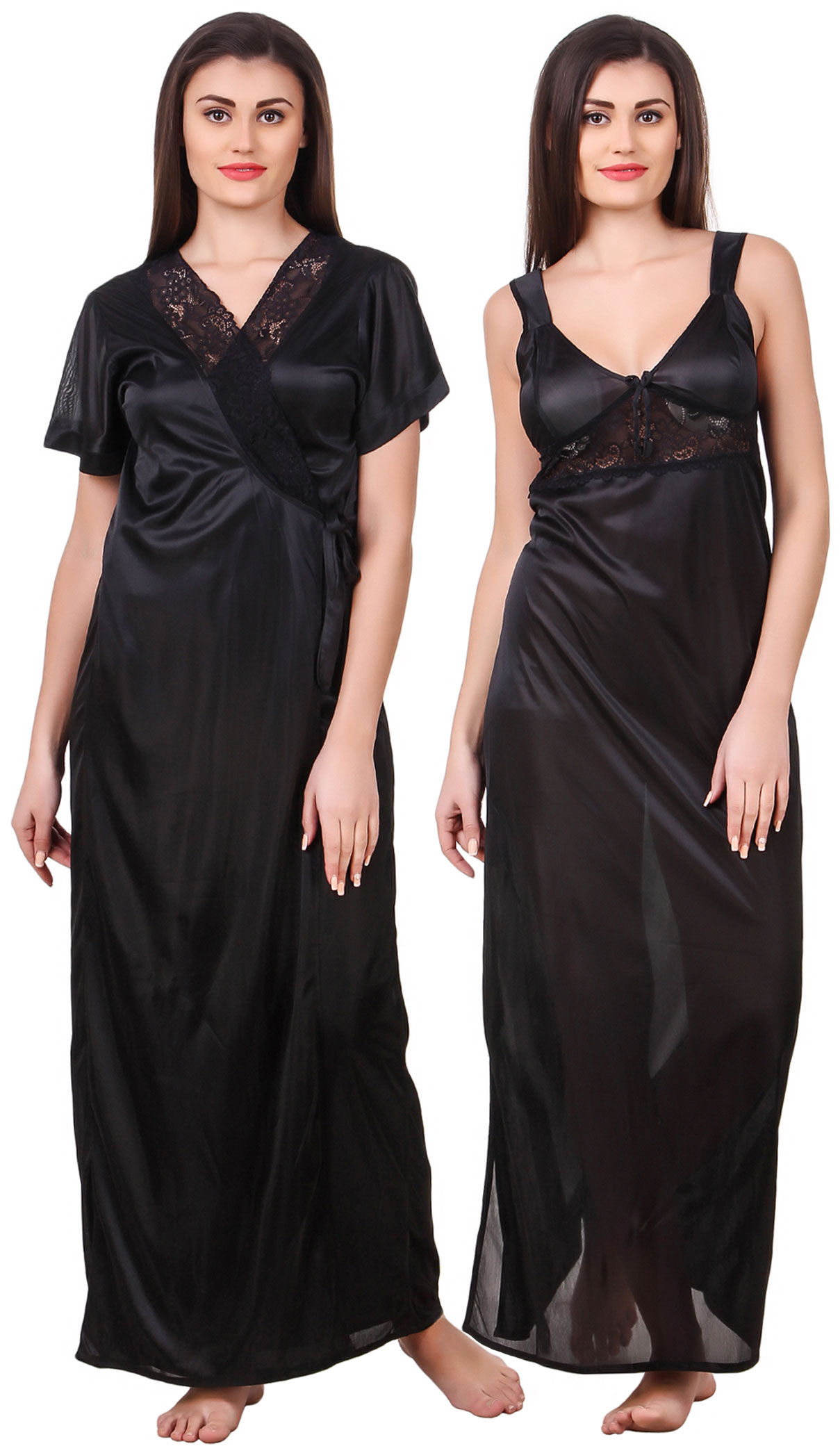 Buy Fasense Women Satin Black Nightwear 2 Pc Set of Nighty & Wrap Online