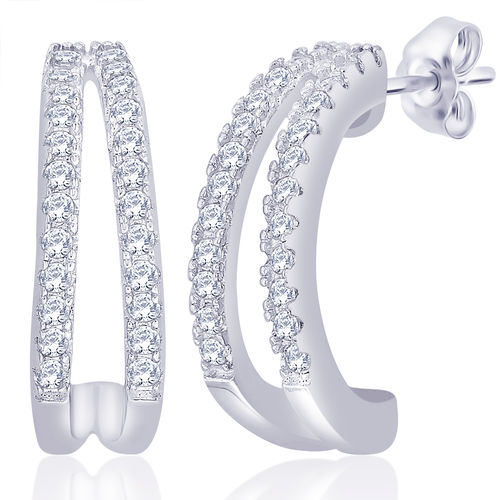 Peora Sterling Silver Rhodium Double The Fun Cubic Zirconia Hoop Earrings  (PE5060)