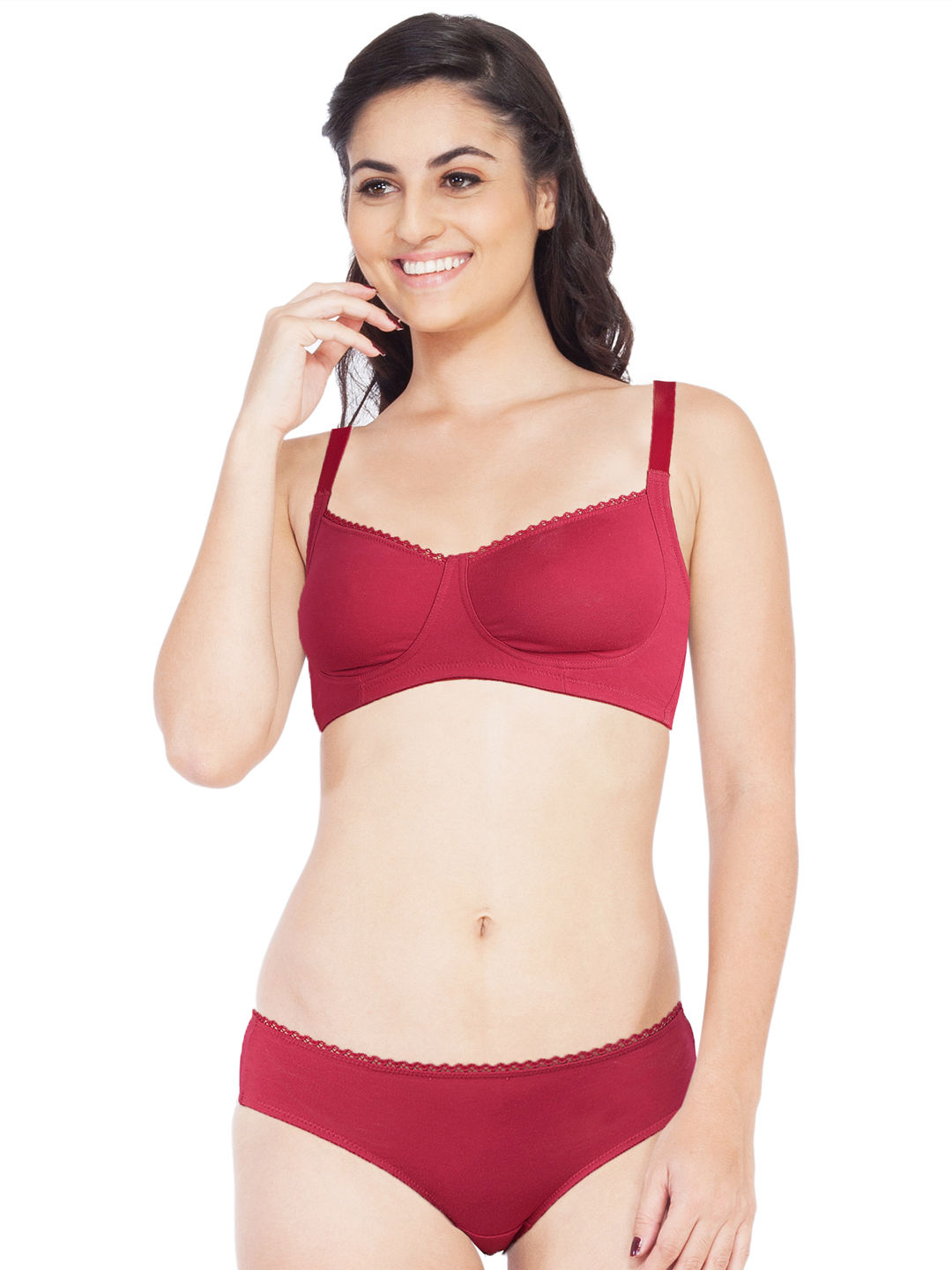 Buy SOIE Cotton Spandex Bra With Matching Panty - Maroon Online