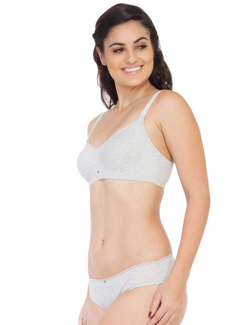 Buy SOIE Cotton Spandex Bra With Matching Panty - Grey Online