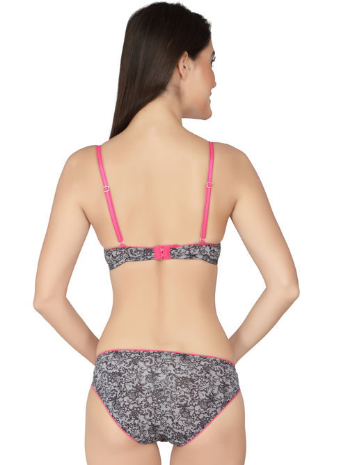 Buy SOIE Lacy Pushup Underwired Bra With Panty - Grey Online