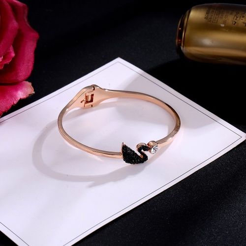 Jewels Galaxy Black Rose Gold-Plated Swan-Shaped Stone-Studded Handcrafted  Cuff Bracelet