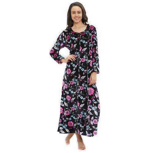 Buy Velvet By Night Purple Cotton Full Sleeves Printed Full Nighty