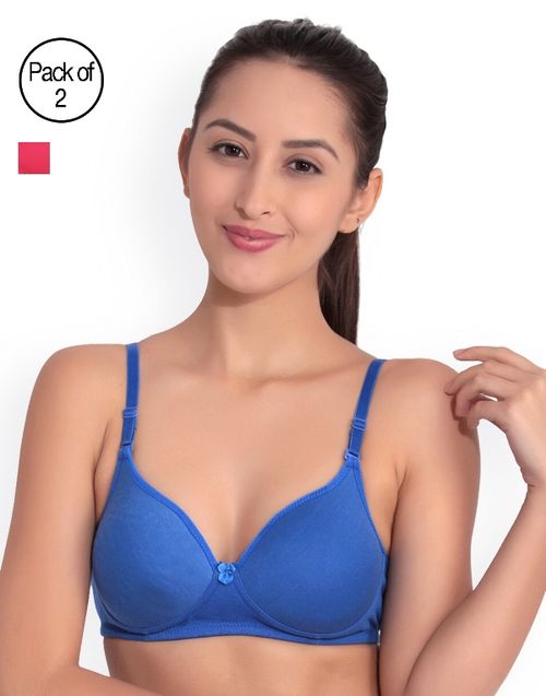 Floret Pack of 2 Solid Non-Wired Heavily Padded Push-Up Bra - Multi-Color  (30B)