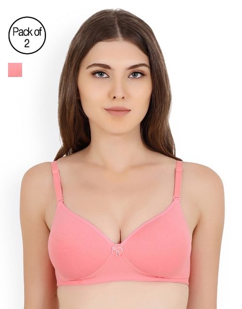 Floret Pack of 2 Solid Non-Wired Heavily Padded Push-Up Bra - Pink (30B)