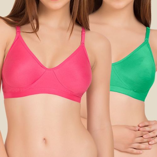 Buy Tweens Green & Dark Pink Non Padded T-Shirt Bra (Pack of 2