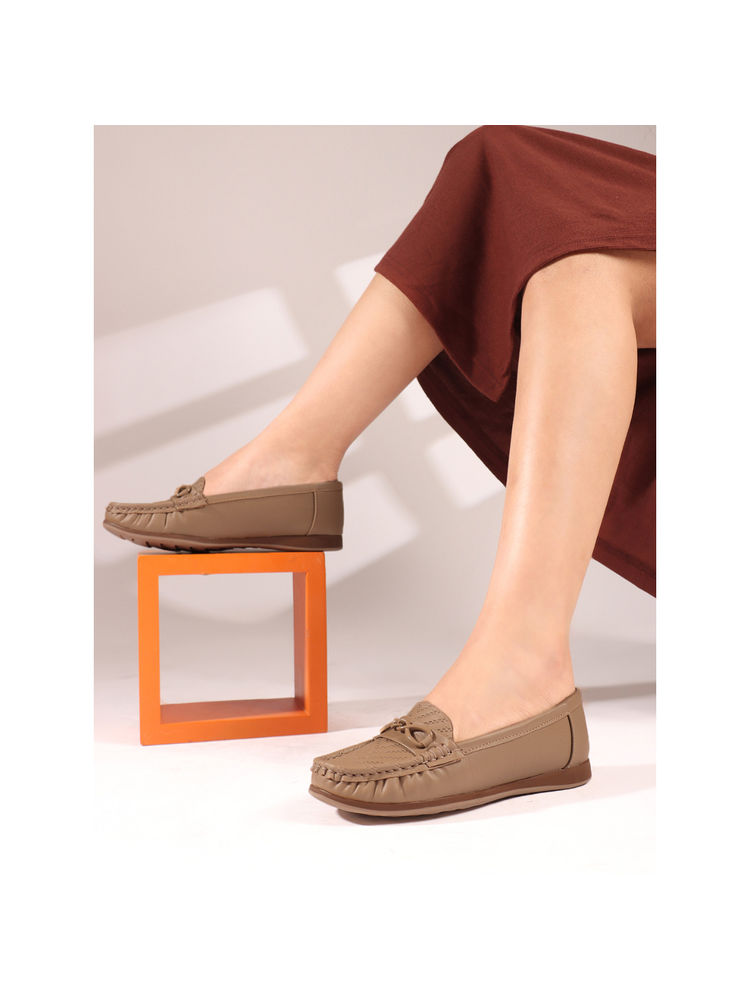 Carlton London Beige Textured Slip-On Women Horsebit Loafers-picture-20