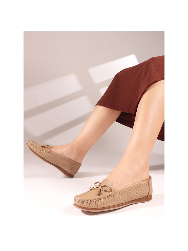 Carlton London Beige Textured Slip-On Women Penny Loafers-picture-22