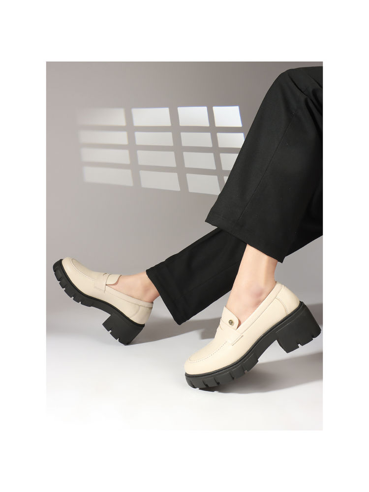 Carlton London Beige Solid Slip-On Women Penny Loafers-image-45