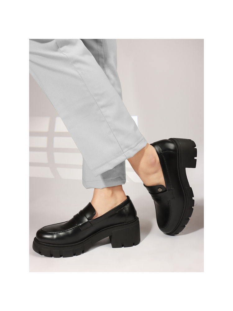 Carlton London Black Solid Slip-On Women Penny Loafers-picture-26