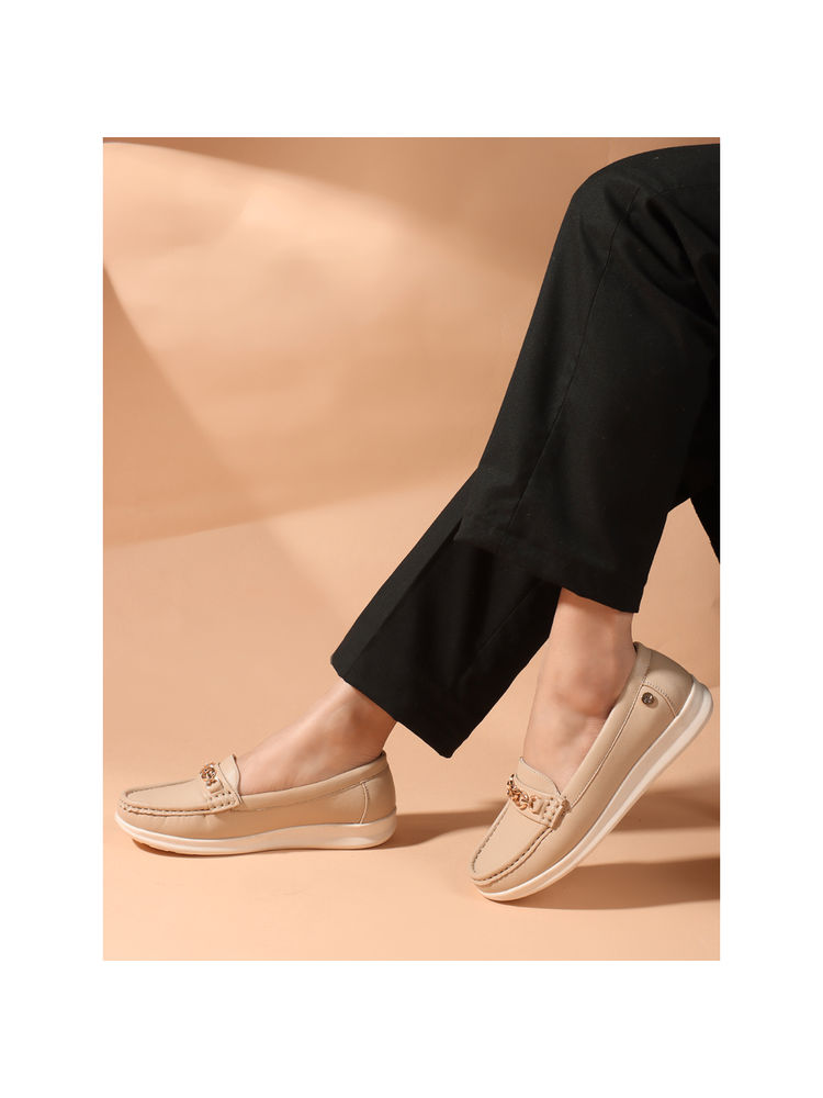 Carlton London Beige Solid Slip-On Women Horsebit Loafers-image-46