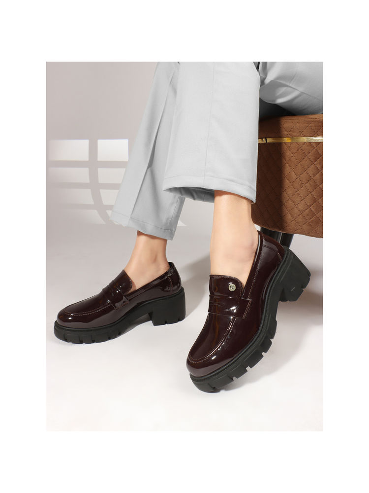 Carlton London Burgundy Solid Slip-On Women Penny Loafers-picture-23