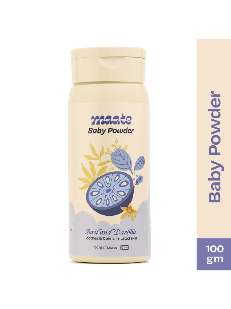 Maate Talc Free Baby Powder for Moisturization with Bael Powder , Hibiscus , Rose Petals & Darbha-picture-0