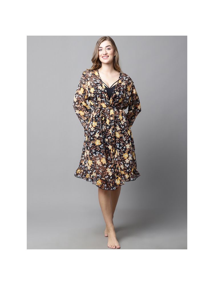 Secret Wish Black & Yellow Floral Cover Up Shrug (Set of 2)