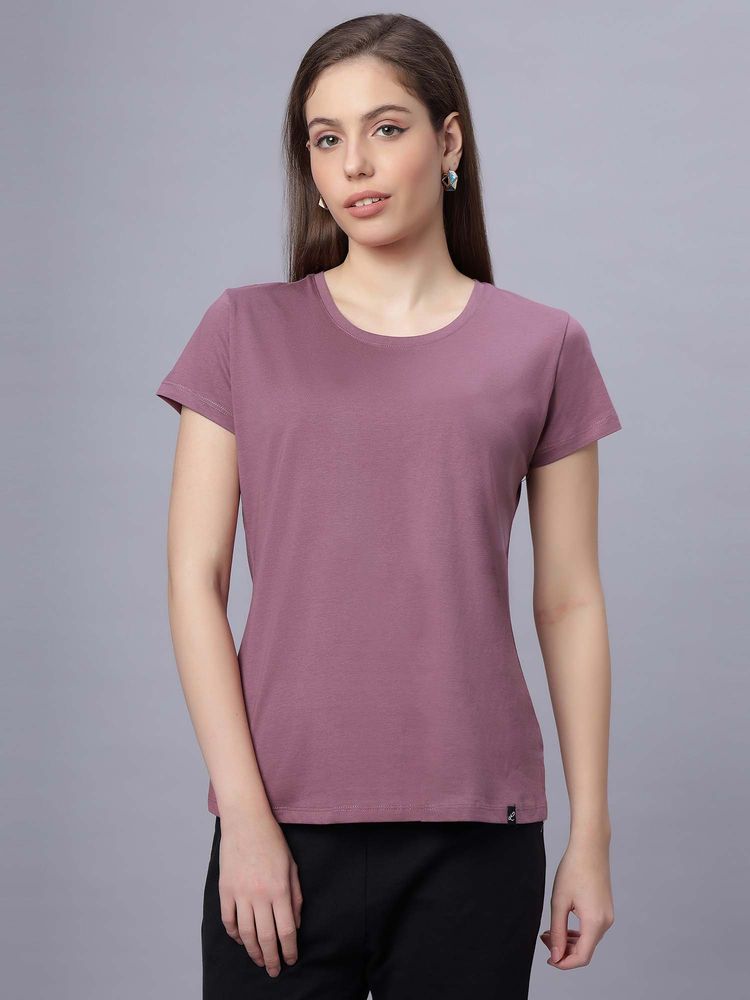 Quira Womens Solid Regular Fit Mauve T-Shirt-picture-12