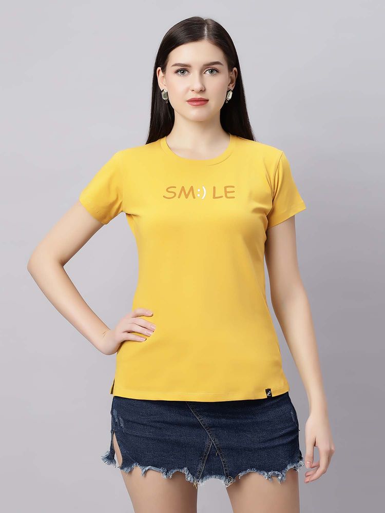 Quira Women Printed Regular Fit Yellow T-Shirt-image-8