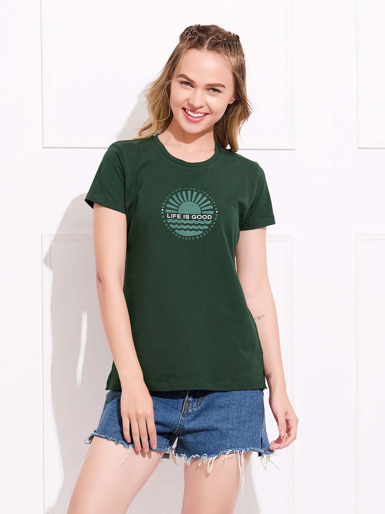 Quira Women Printed Regular Fit Green T-Shirt-picture-50