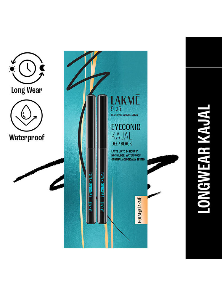 Lakme Eyeconic Kajal Deep Black Twist Up Pencil & Matte Finish - Pack of 2