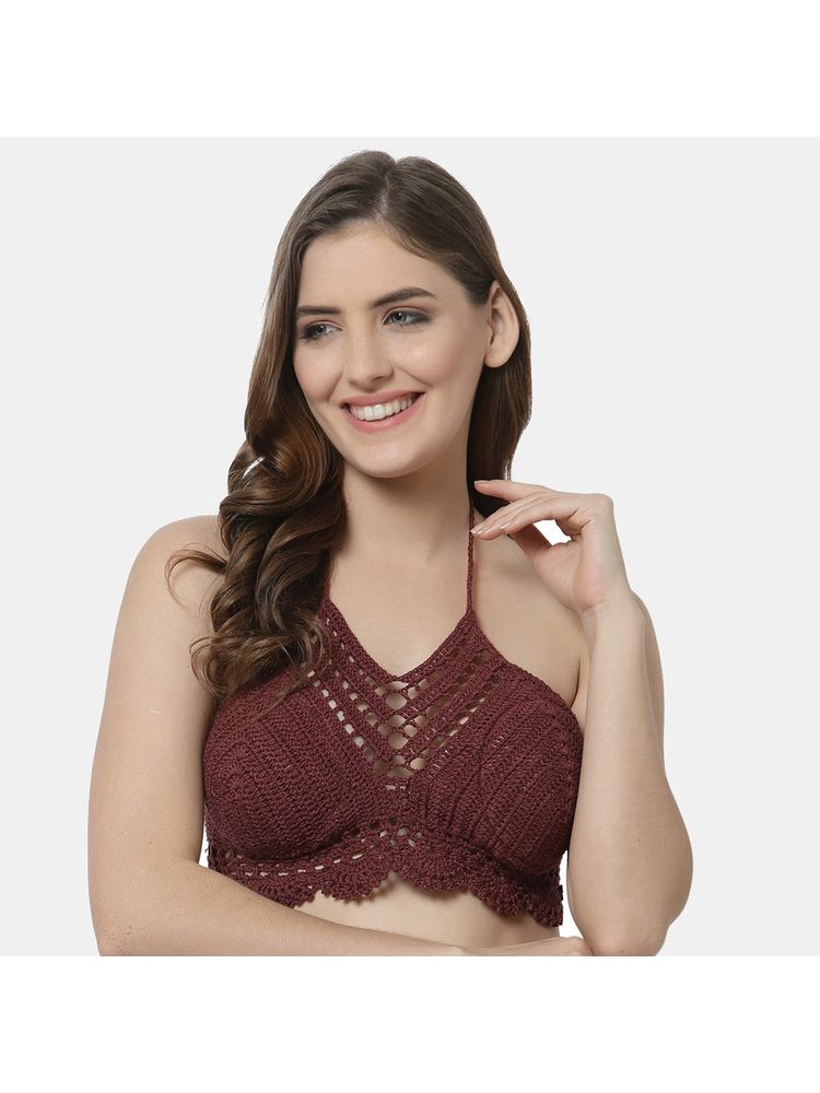 Velvery Handcrafted Halter Neck Beach Top - Brown