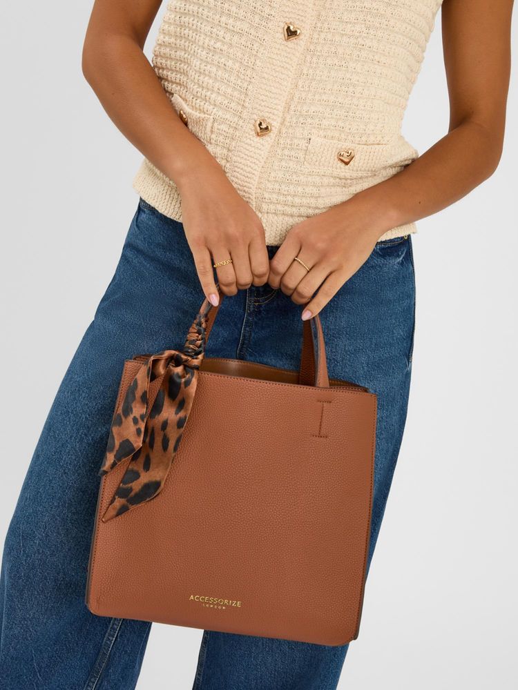 Accessorize London Womens Scarf Handle Handbag - Brown-picture-22