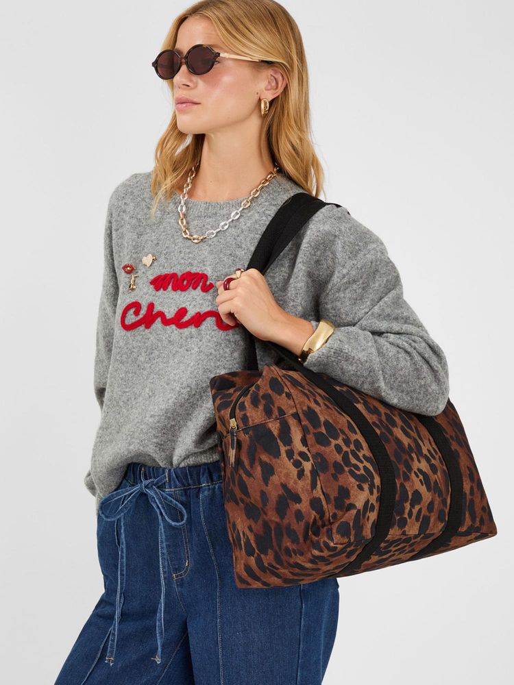 Accessorize London Womens Leopard Print Canvas Weekend Shoulder Bag - Brown-image-15