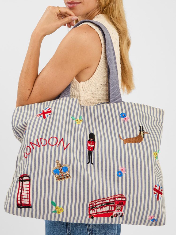 Accessorize London Womens London Stripe Shopper Tote Bag - Blue-image-49