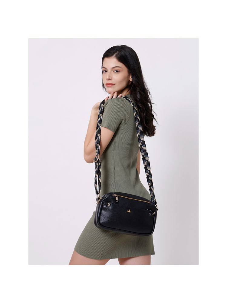 Yelloe Black Multicompartment Sling Bag for Women-picture-26