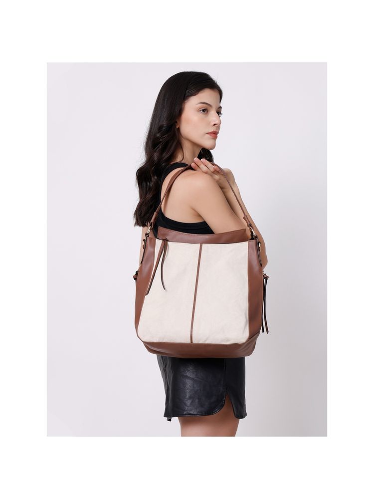 Yelloe Off White-Tan Canvas Handbag for Women-image-8