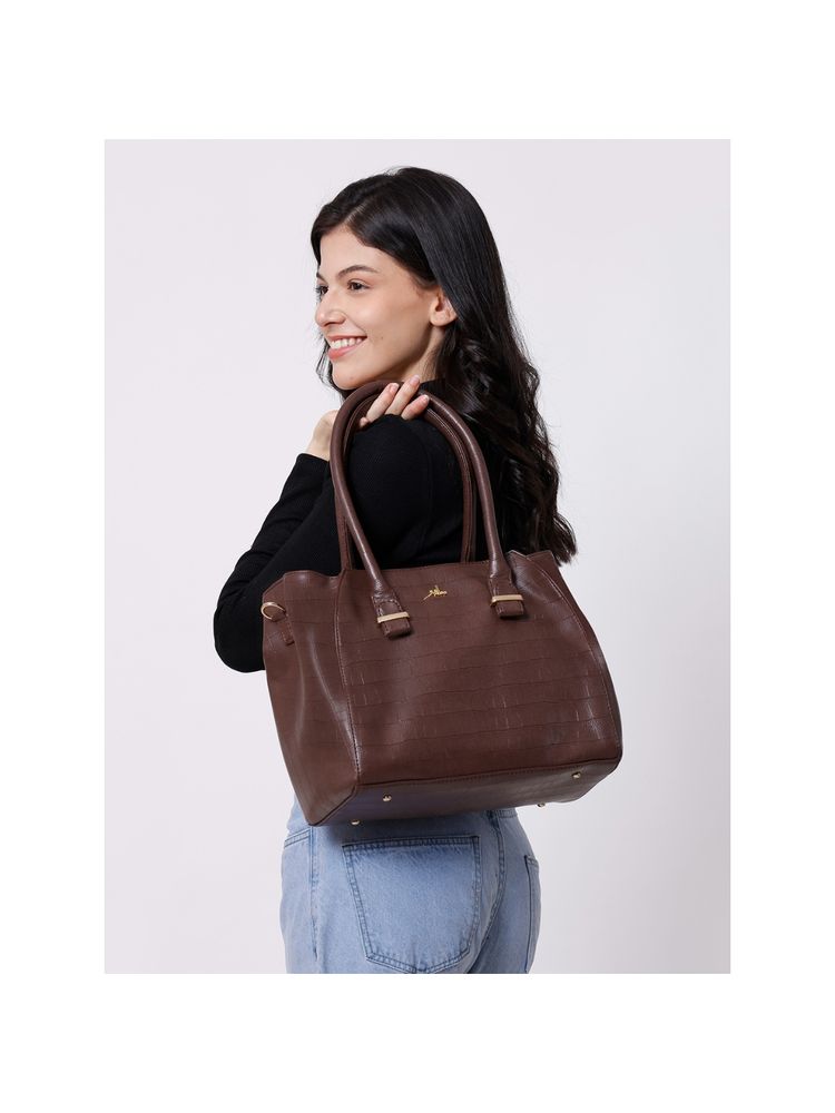 Yelloe Brown Pu Leather Solid Handbag for Women-image-37