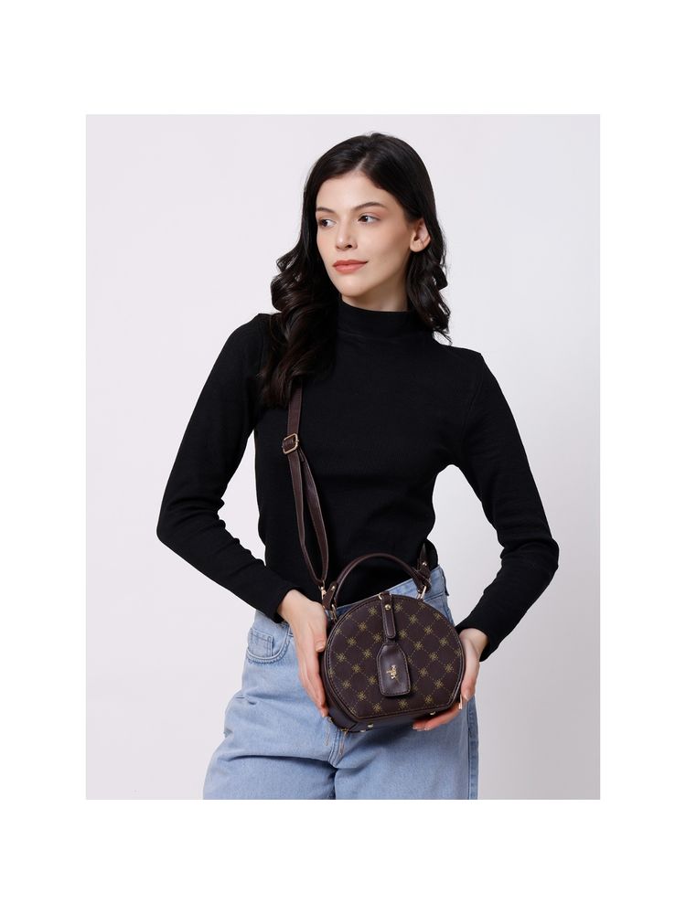 Yelloe Brown Iconic Logo Print Round Sling Bag-picture-24