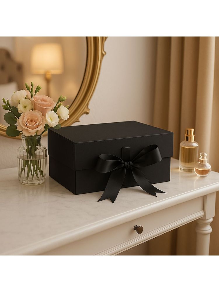 Awestuffs Black Gift Box Elegant Folding Gift Boxes with Ribbon