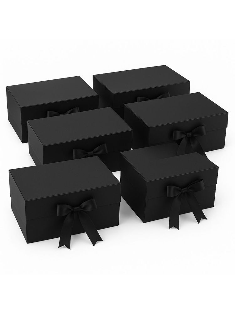 Awestuffs Black Gift Box Elegant Folding Gift Boxes with Ribbon (Pack Of 6)-picture-43