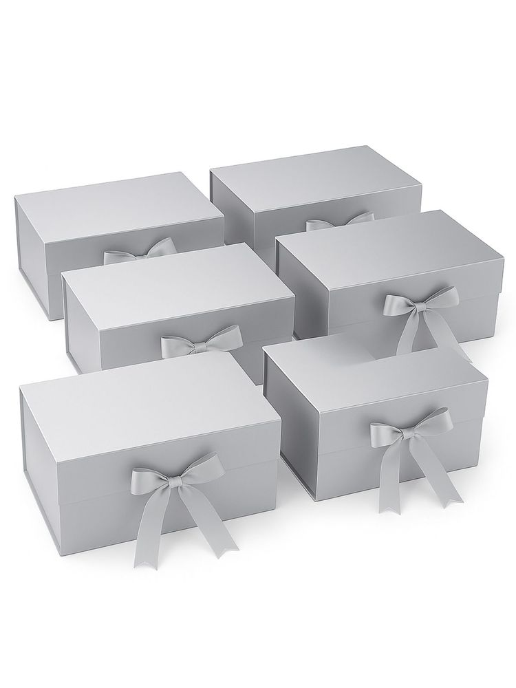 Awestuffs Silver Gift Box Elegant Folding Gift Boxes with Ribbon (Pack Of 6)-picture-22
