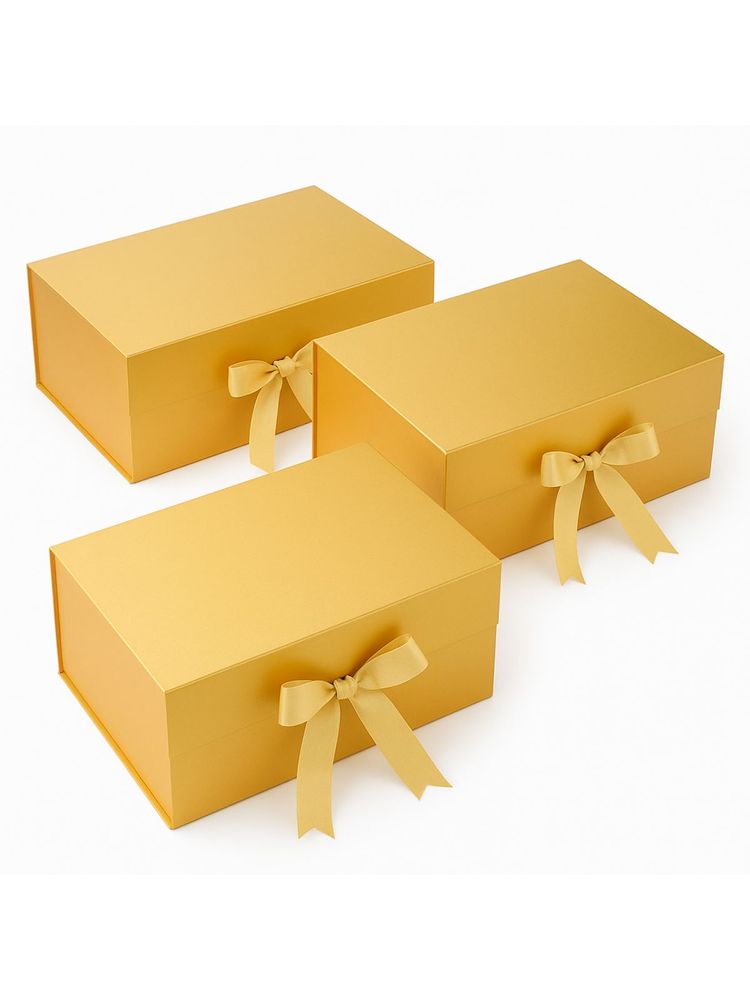 Awestuffs Gold Gift Box Elegant Folding Gift Boxes with Ribbon (Pack Of 3)-image-33