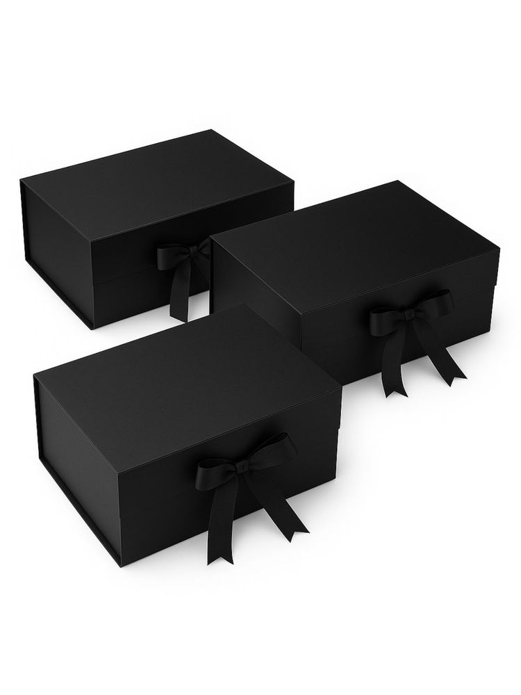 Awestuffs Black Gift Box Elegant Folding Gift Boxes with Ribbon (Pack Of 3)-picture-44