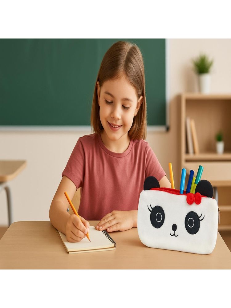 Awestuffs White Panda with Bow Pencil Pouch-picture-13