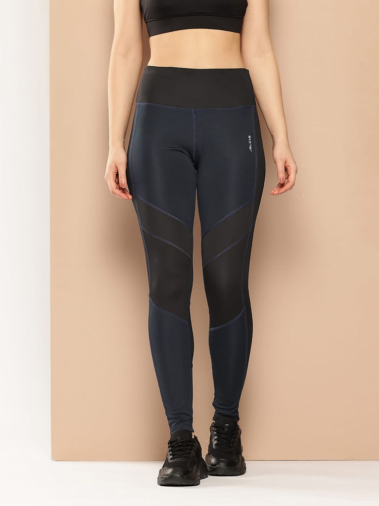 Alcis Women Blue and Black Colorblocked Tights-picture-10