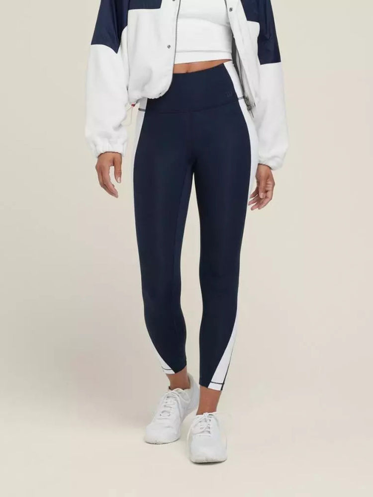 Wilson Women Legacy High Waist Colo Block Tights Navy White Sports Tights Gym Yoga-picture-11