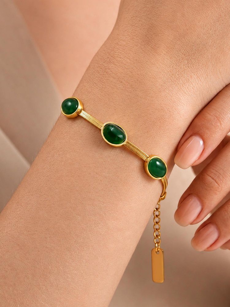 ARTKLIM Emerald Oval Stone Snake Chain Anti-Tarnish Bracelet-picture-16