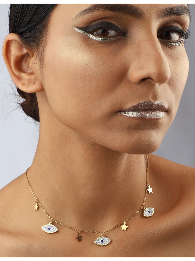 VENI Gold-Toned Brass Silver-Plated Oxidised Necklace-image-5