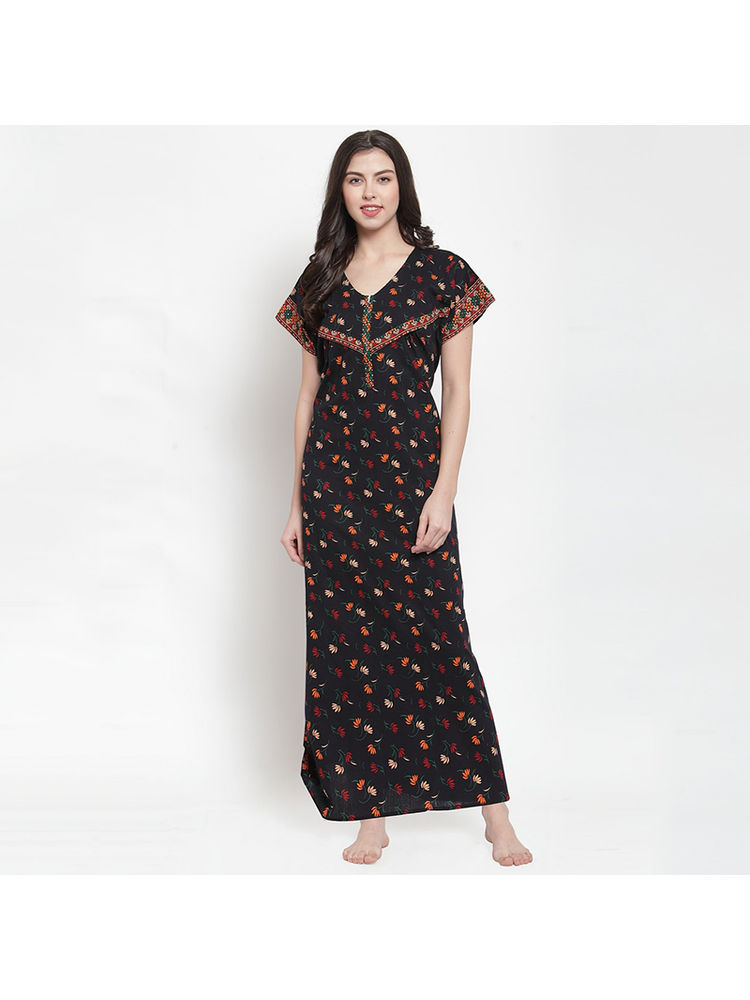 Secret Wish Women's Cotton Black Printed Maternity Nighty (Free Size)-picture-34