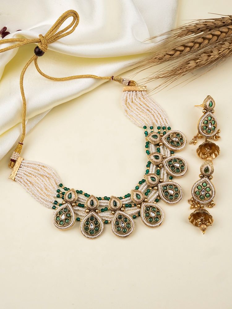 STILEADDA Traditional Polki Beads Multistrand Jewellery Set-picture-5