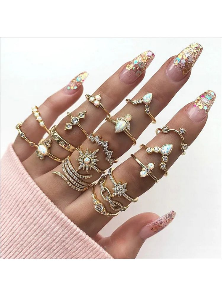 Jazz and Sizzle Gold Plated Stacking Rings (Pack Of 17)-image-4