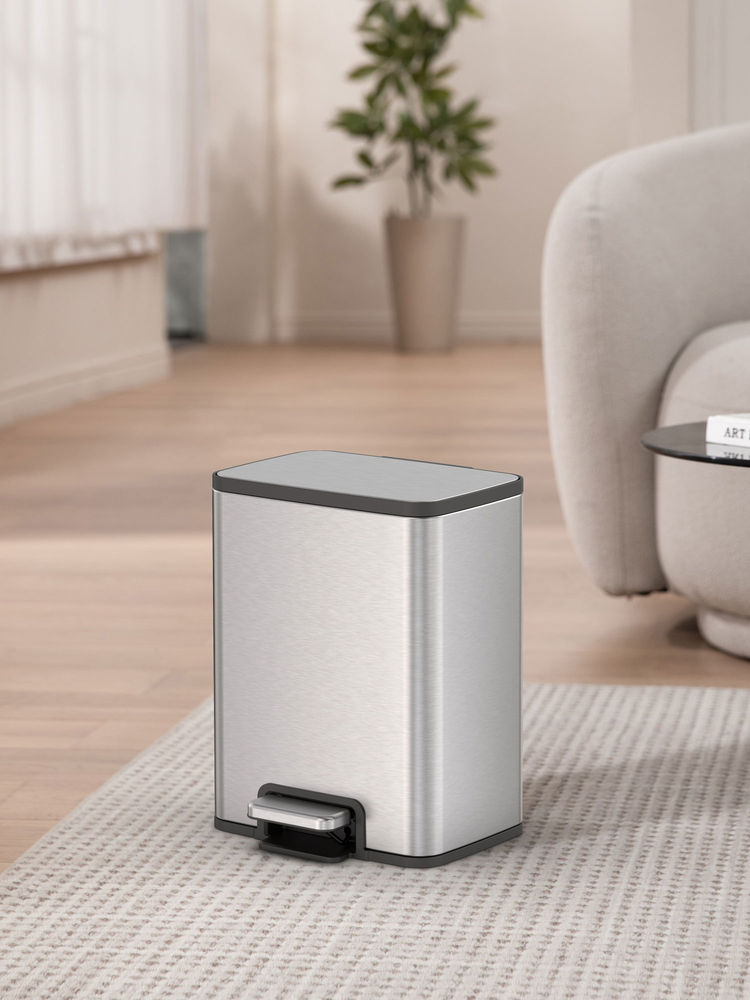 OBSESSIONS Stainless Steel Step Dustbin with Liner, 11 Litres, Metallic-image-15