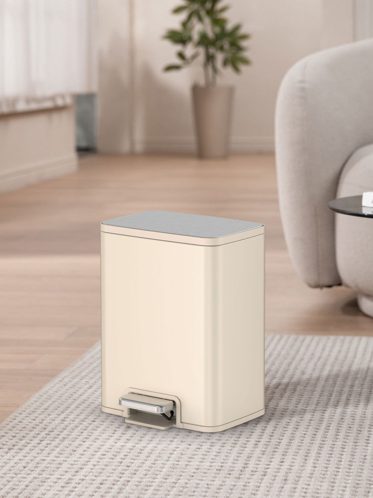 OBSESSIONS Stainless Steel Step Dustbin with Liner, 11 Litres, Vanilla-Cream-image-49