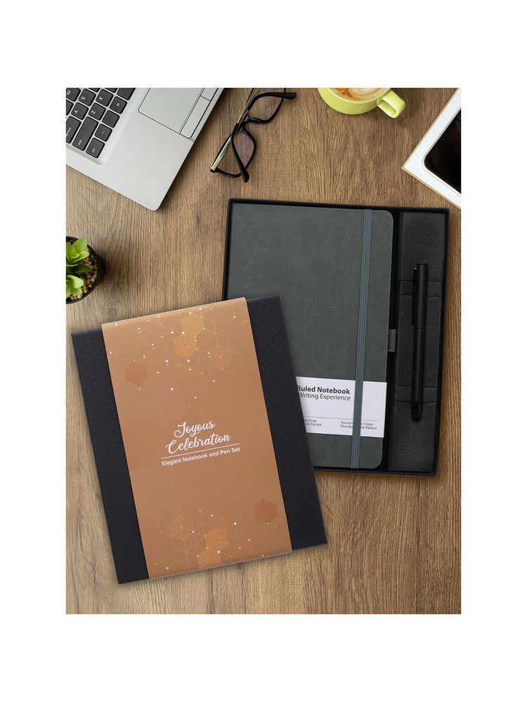 Doodle Collection Grey A5 Pu Leather Notebook & Pen Gift Set-image-9