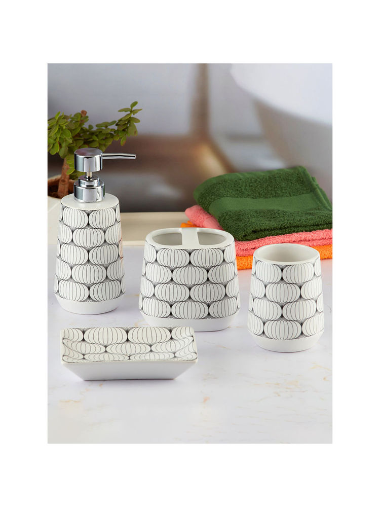 Kookee Ceramic Toothbrush Holder, Soap Dish & Tumbler with Soap Dispenser -White (Set of 4)-image-24